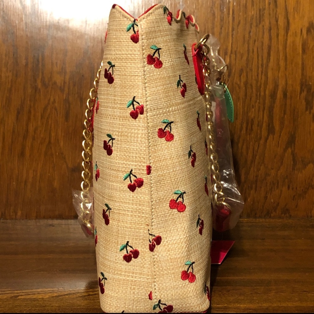 NWT-Betsey Johnson-Cherry🍒Embroidered-Large XO Tote-Woven Straw-Natural-$118 - Picture 8 of 16